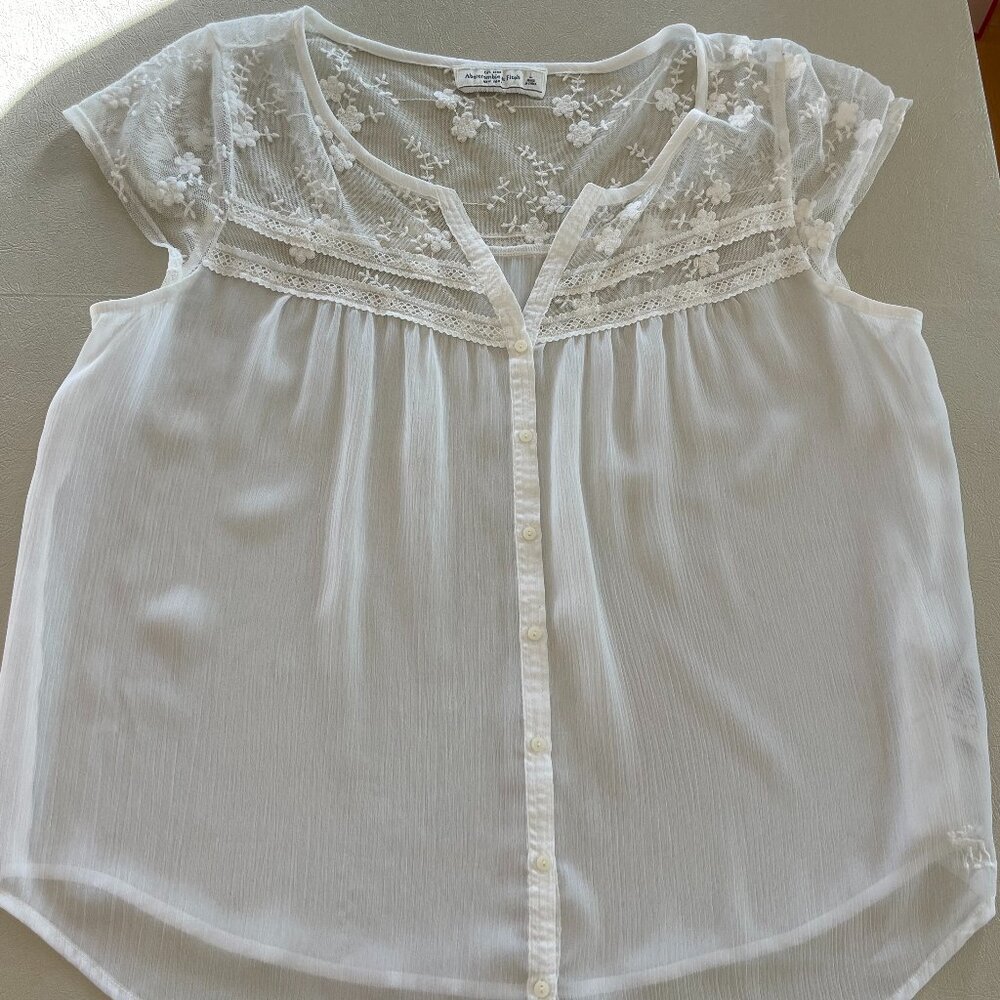 Size L White Abercrombie shirt with lace detailing
